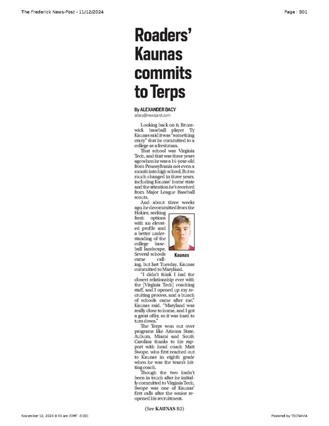 File:Roaders' Kaunis commits to Terps, FrederickNewsPost, 2024.11.12.pdf