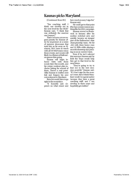 File:Roaders' Kaunis commits to Terps, FrederickNewsPost, 2024.11.12.pdf