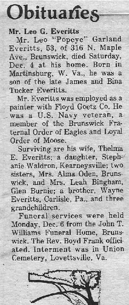 File:Leo (Popeye) Garland Everitts Obituary from The Brunswick Citizen, Vol 9, No 48, December 9, 1982.pdf