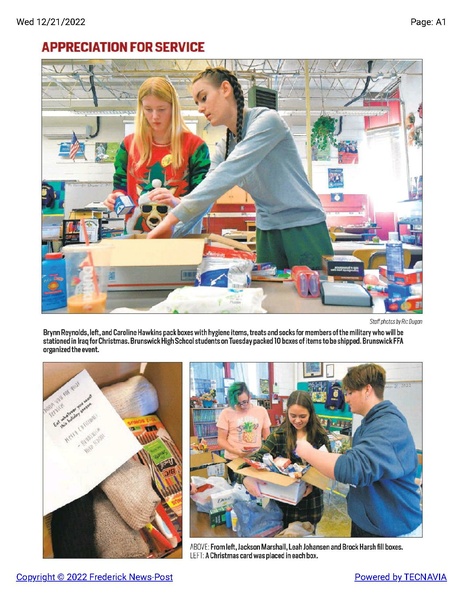 File:Brunswick High students prepare care packages for troops in Iraq, The Frederick News-Post, December 21, 2022.pdf
