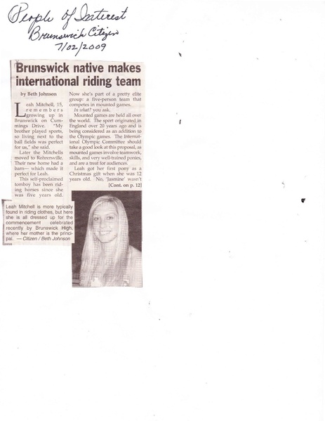 File:Leah Mitchell makes International Riding Team from The Brunswick Citizen, July 2, 2009.pdf