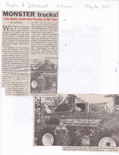 File:Trey Myers with monster trucks from The Brunswick Citizen, May 26, 2005.pdf