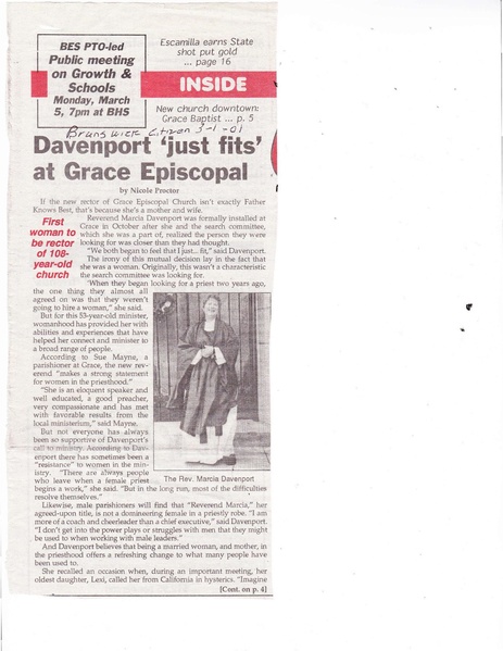 File:Grace Episcopal, Rev Marcia Davenport just fits, from The Brunswick Citizen, March 1, 2001.pdf