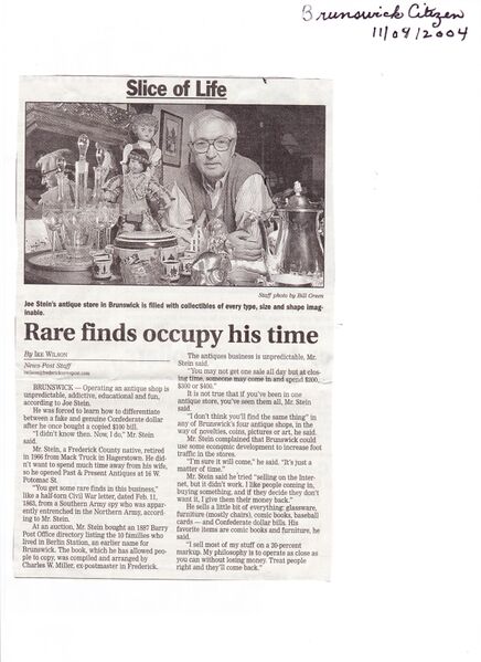 File:Past and Present Antiques, 16 West Potomac Street from The Frederick News-Post, November 4, 2004.jpg