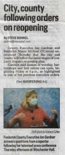File:Pandemic 2020 - Frederick County Follows State Orders on Reopening from The Frederick News-Post, May 29, 2020.pdf