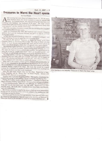 File:Treasures to Warm The Heart, Julia Saulnier from The Brunswick Citizen, September 13, 2007.jpg