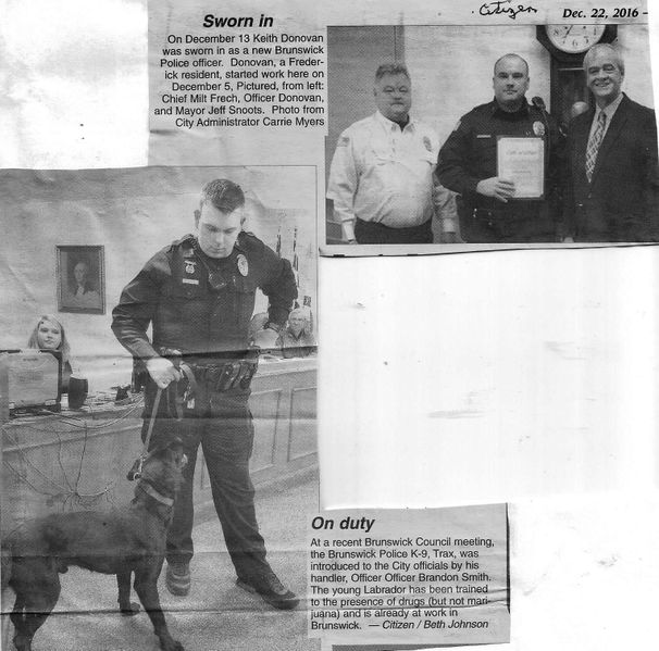 File:Officers Keith Donovan, Officer Brandon Smith, Trax from the Brunswick Citizen, December 22, 2016.jpg