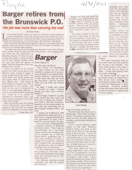 File:Larry Barger retires for the Post Office from The Brnswick Citizen, February 21, 2011.pdf