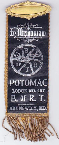 File:Union ribbons were issued by the various railroad trade unions and worn for various occasions.jpg
