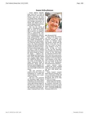 Joann Schuyleman, FrederickNewsPost, 2025.05.27.pdf