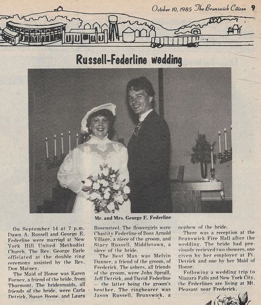 File:Dawn A. Russell and George E. Federline Wedding from The Brunswick Citizen, Vol 12, No 40, October 10, 1985.jpg