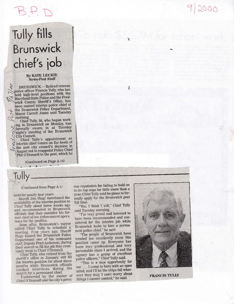 File:Francis Tully New Chief from The Frederick New Post, September 27, 2000.pdf