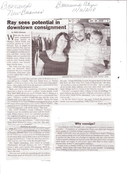 File:Phoebe's Travel Trunk new Owners from The Brunswick Citizen, October 30, 2008.pdf
