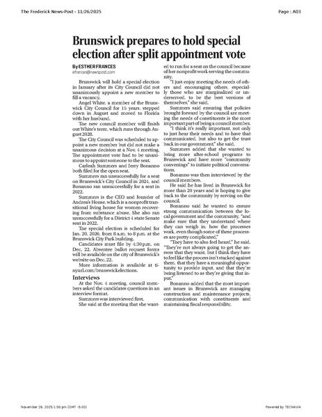 File:Brunswick prepares to hold special election after split appointment vote, FrederickNewsPost, 2025.11.26.pdf