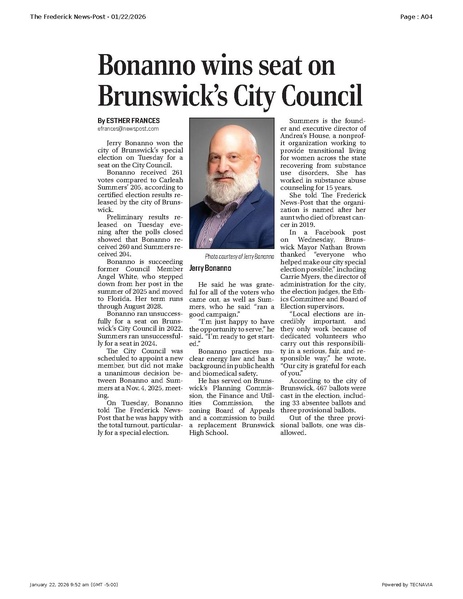 File:Bonanno wins seat on Brunswick’s City Council, FrederickNewsPost, 2026.01.22.pdf