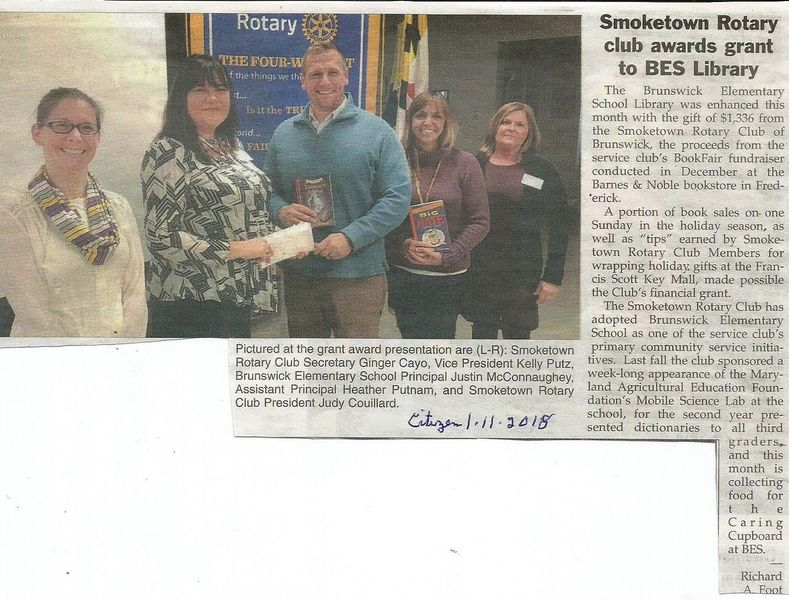 File:Smoketown Rotary Club 2018 awards grant to BES Library from the Brunswick Citizen, January 11, 2018.jpg