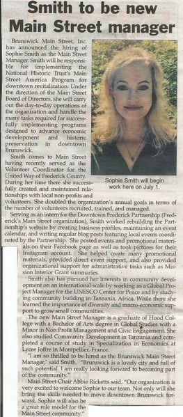 File:Main Street 2018 Manager Sophia Smith from The Brunswick Citizen, Vol 45, No 24, June 14, 2018.jpg