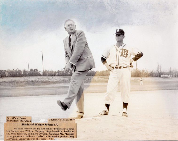 File:William Murphrey, Superintendent of the B&O, Baltimore Division threw out the 1st pitch 1959.jpg
