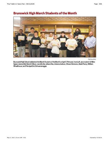 File:Brunswick High March Students of the Month, FrederickNewsPost, 2025.05.31.pdf