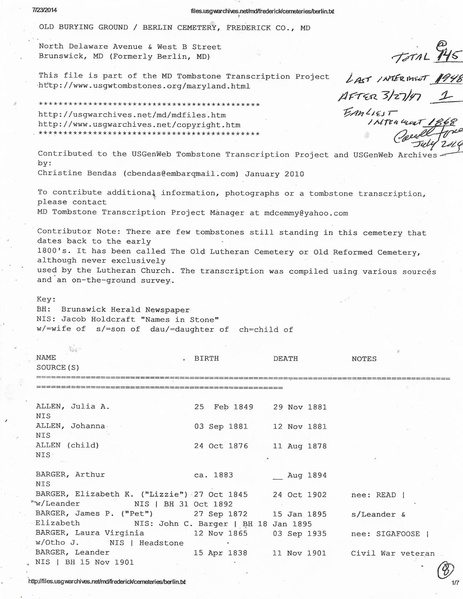 File:Tombstone Transcription Project by Christine Bendas, January 2010.pdf