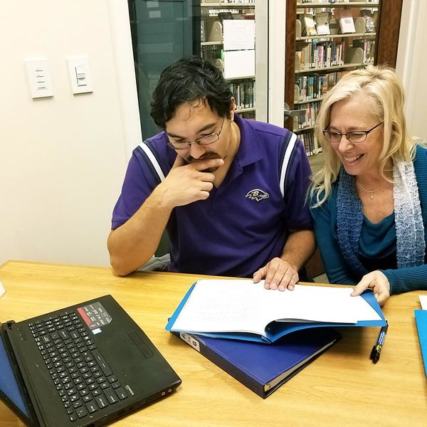 File:Brunswick History Commission Chair Vicki Dearing and Donald Huscha on That IT Guy work on the History Commission web site, January 16, 2018.jpg