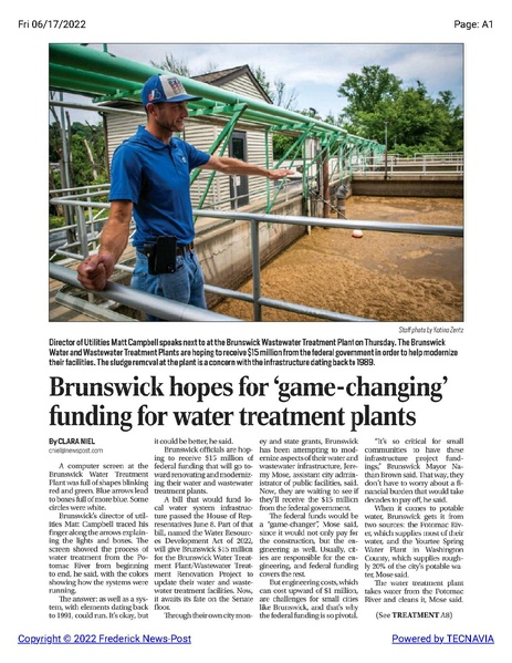 File:Brunswick seeks federal funding for water treatment plants, The Frederick News-Post, June 17, 2022.pdf
