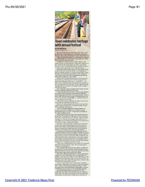 File:Railroad Days Brunswick celebrates heritage with annual festival, The Frederick News Post, September 30, 2021.pdf