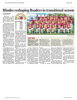 Rhodes reshaping Roaders in transitional season, FrederickNewsPost, 2025.08.29.pdf