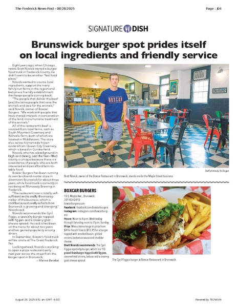 File:Brunswick burger spot prides itself on local ingredients and friendly service, FrederickNewsPost, 2025.08.28.pdf