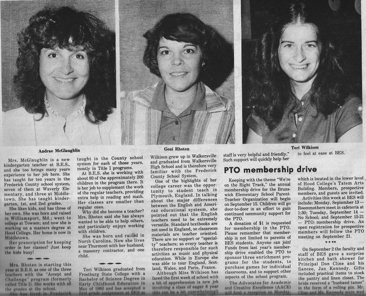 File:Teachers, Andrae McGlauhlin, Geni Rhoten, Teri Wikison from The Brunswick Citizen, Vol 9, No 35, Sepember 9, 1982.jpg