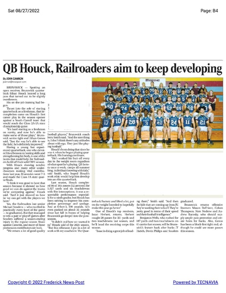 File:Football BHS Railroaders profile for 2022-2023 season, The Frederick News-Post, August 27, 2022.pdf