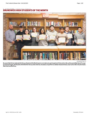 BRUNSWICK HIGH STUDENTS OF THE MONTH, FrederickNewsPost, 2025.04.10.pdf