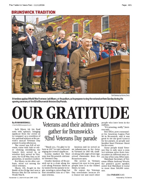 File:Veterans and their admirers gather for Brunswick’s 92nd Veterans Day parade, FrederickNewsPost, 2024.11.11.pdf
