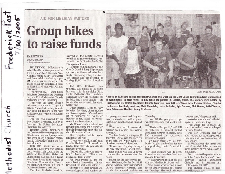 File:New Hope Churches, Group bikes to raise funds from the Frederick News-Post, July 30, 2005.pdf