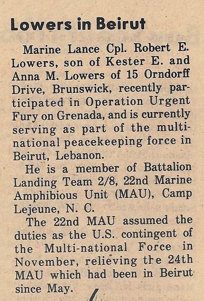File:Robert E. Lowers, Marine Lance Cpl From The Brunswick Citizen, Vol 11, No 1, January 5, 1984.jpg