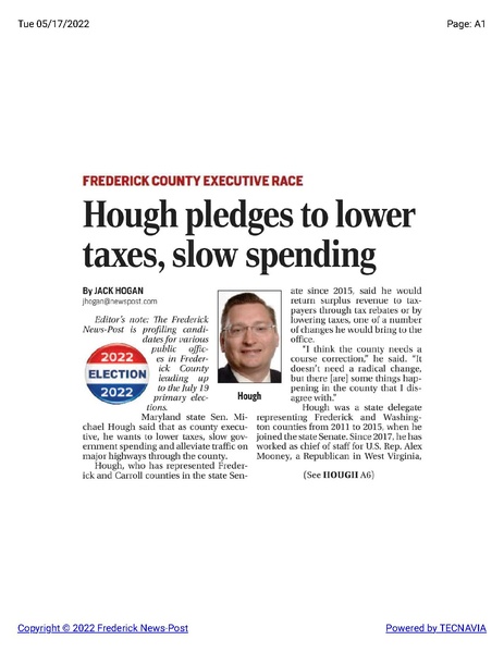 File:Michael Hough campaign profile for 2022 county executive race, The Frederick News-Post, May 17, 2022.pdf