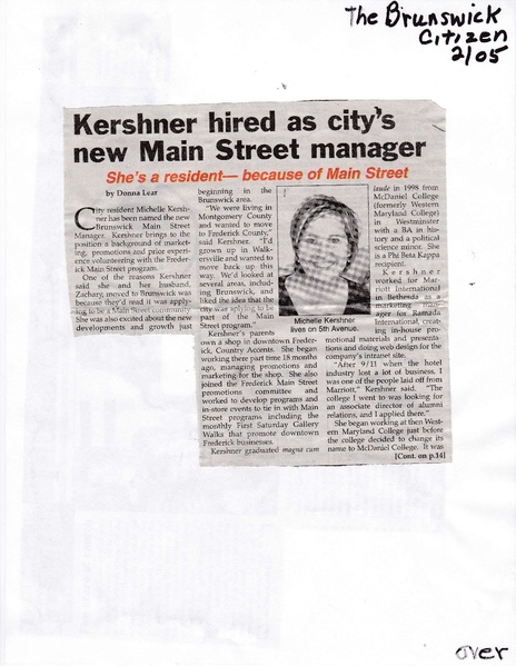 File:Main Street 2005, Michelle Kershner new manager from The Brunswick Citizen, February 2005 (1).pdf