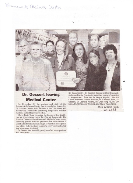 File:Medical Center, Dr. Gessert leaving from The Brunswick Citizen, January 10, 2013.pdf