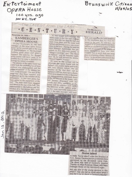 File:Kambergers Opera House, November 24, 1905 from The Brunswick Citizen, November 24, 2005.pdf