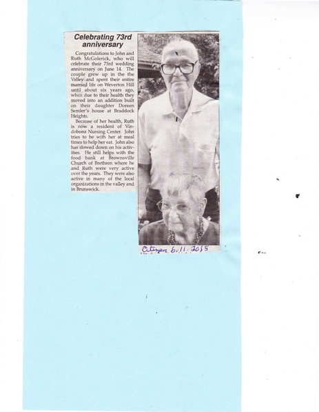 File:Ruth and John McGolerick 73rd Anniversary from The Brunswick Citizen, June 11, 2015.pdf