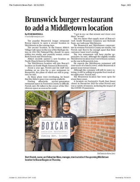 File:Brunswick burger restaurant to add a Middletown location, FrederickNewsPost, 2025.10.31.pdf