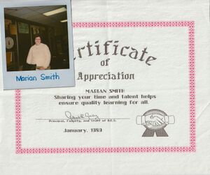 Marian Smith Certificate of Apppreciation 1989 from the B.E.S. Staff.jpg