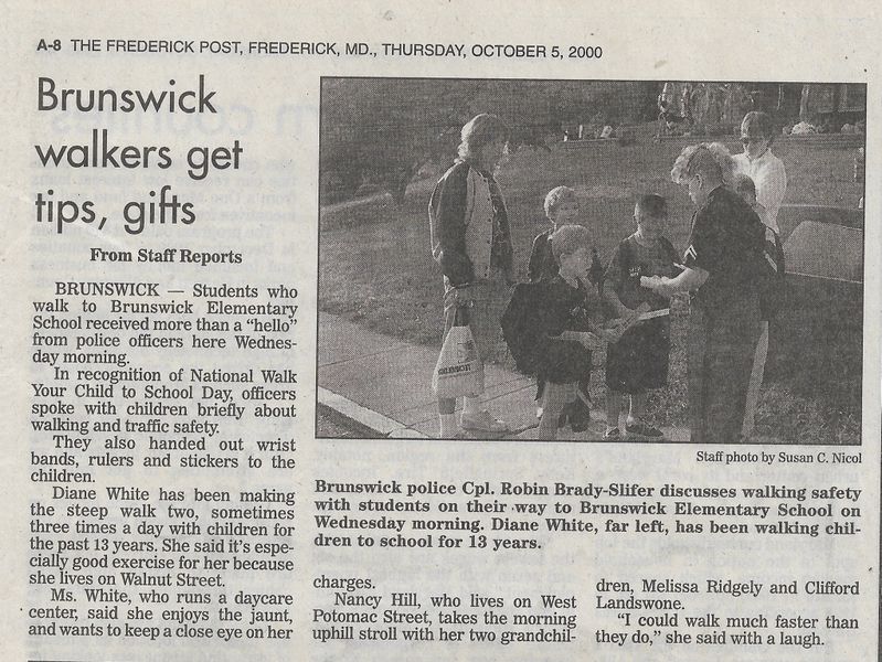 File:Officer 2000 Cpl Robin Brady-Slifer discusses Walking Safety from The Frederick Post, October 5, 2000.jpg