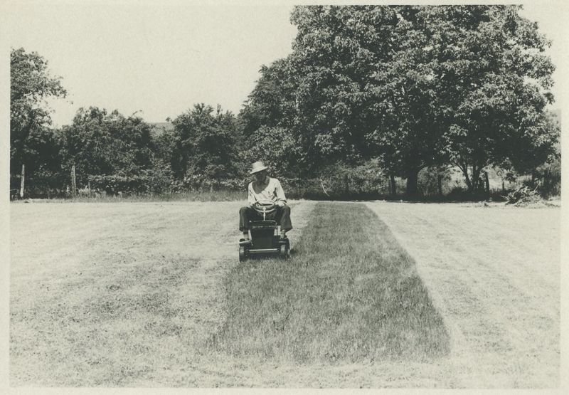 File:John Graham mowing his grass in Rosemont in the 1960s.jpg