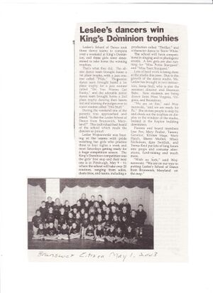 Leslee's dancers win Kings Dominion from The Brunswick Citizen, May 1, 2003.jpg