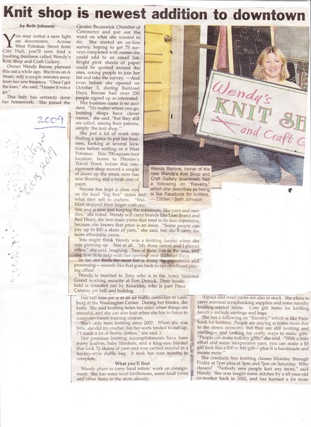 File:Wendy's Knit Shop Opens from The Brunswick Citizen, October 15, 2009.pdf
