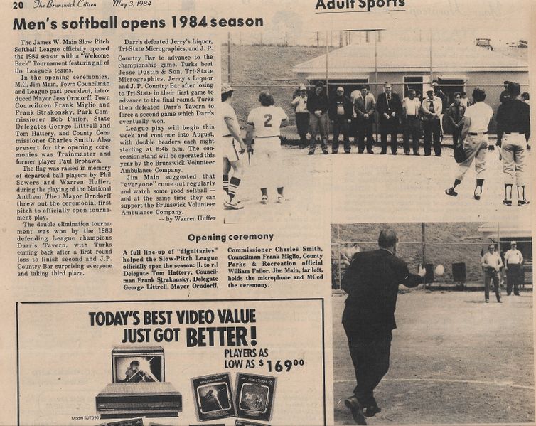 File:Slow Pitch Softball 1984 James W. Main League from The Brunswick Citizen, Vol 11 No 18, May 3, 1984.jpg