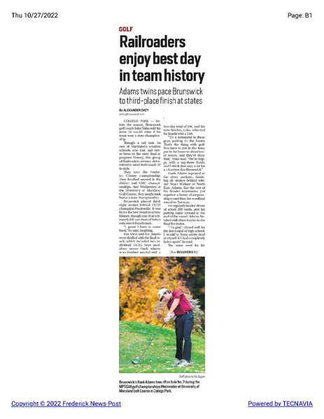 File:Golf Brunswick finishes third in state championships, The Frederick News-Post, October 27, 2022.pdf