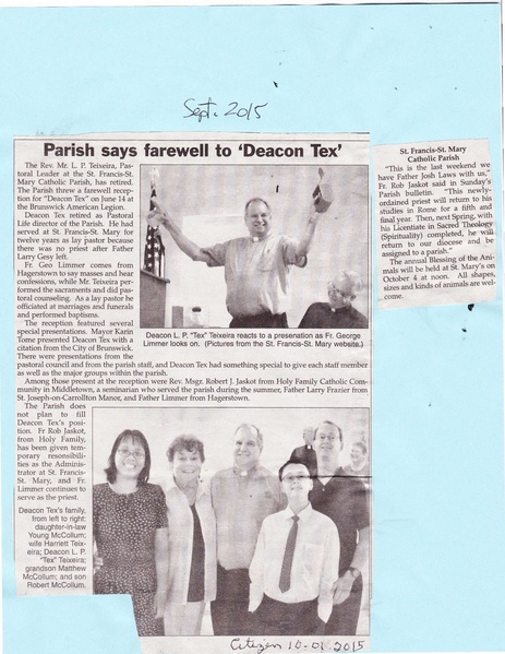 File:St. Francis Catholic farewell to Deacon Tex from The Brunswick Citizen, October 1, 2015.pdf