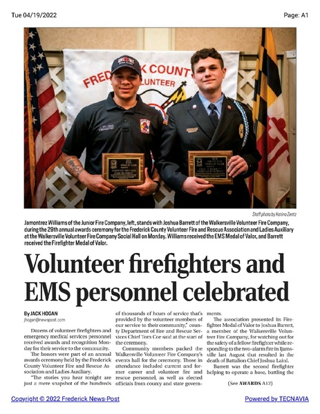 File:Teresa Demory-Taylor named Frederick County EMS Member of the Year, The Frederick News-Post, April 19, 2022.pdf